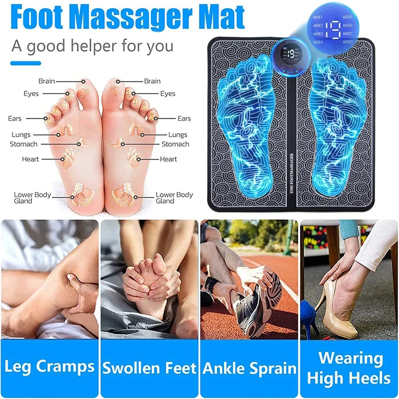 EMS Foot Massage Mat - Multi-Frequency Stimulation with 8 Zone
